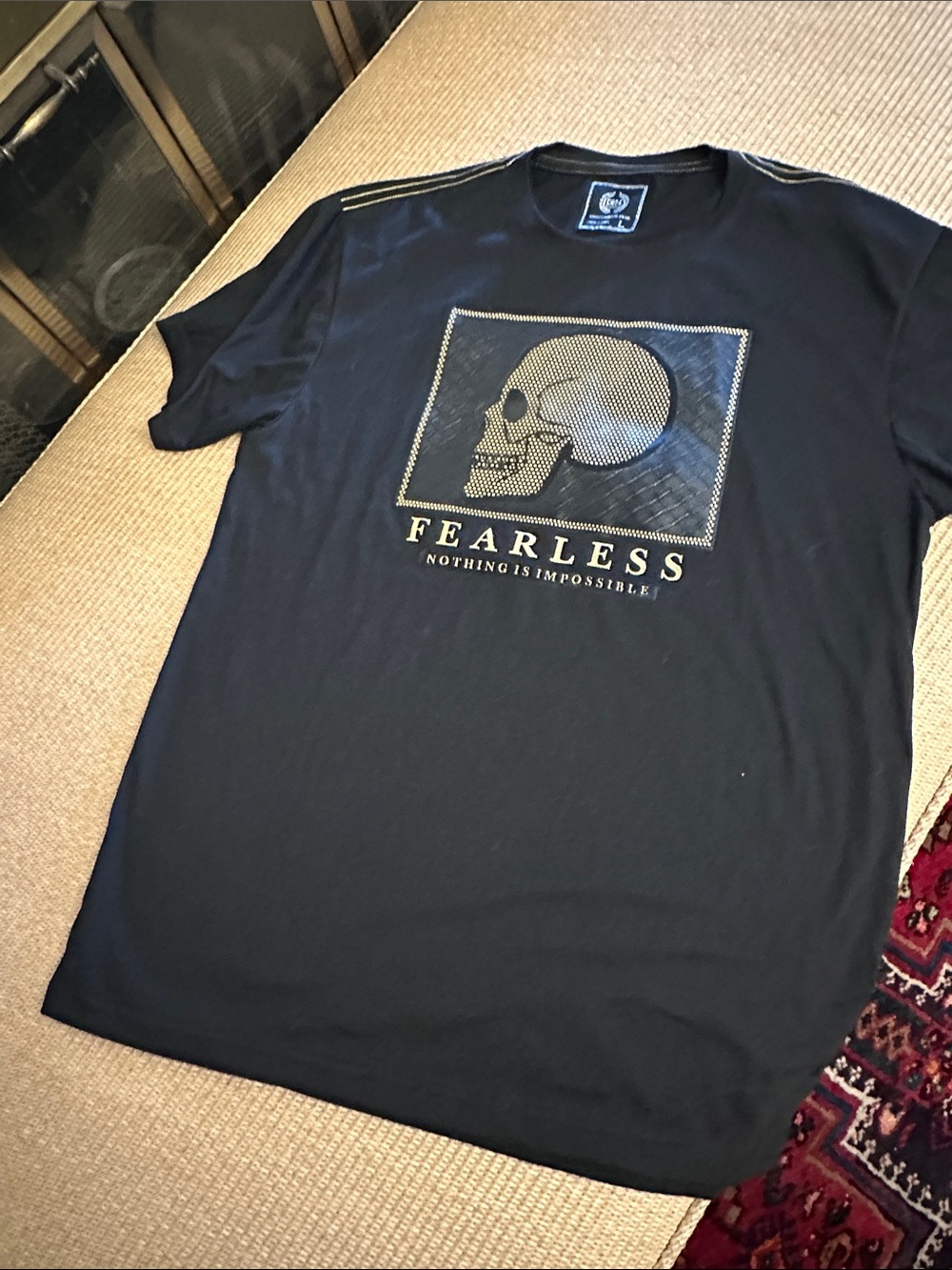 💜#58 BNWT CR24 Fearless Skull Elevated metallic Men's Black T-Shirt